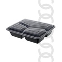 Heavy Duty Black Rectangular Container 3 Compartment with Lid 42OZ 